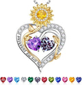 Iefil Valentines Day Gifts for Her - 925 Sterling Silver Sunflower Double Birthstone Necklace for Women, Anniversary Birthday Gifts for Wife, You Are My Sunshine Necklaces, Jewelry for Wife Mom
