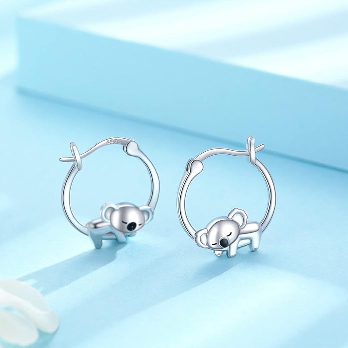 JUSTKIDSTOY Hypoallergenic Panda/Unicorn/Hummingbird/Dolphin Hoop Earrings for Women 925 Sterling Silver Animal Huggie Hoop Earrings Jewelry Gifts for Sensitive Ears