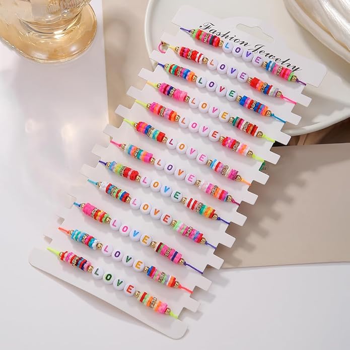 Friendship Bracelets Boho Stackable Bracelets for Women Surfer Heishi Clay Bead Bracelets Stretch Preppy Bracelets Colorful Boho Bracelets for Women