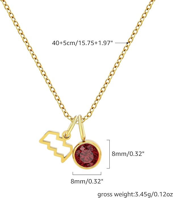 MISS RIGHT Initial Birthstone Necklace for Women - Personalized Gifts Birthday Gifts for Women Stainless Steel 18K Gold Plated Dainty Gold Zodiac Sign 12 Constellation Horoscope Necklace Jewelry