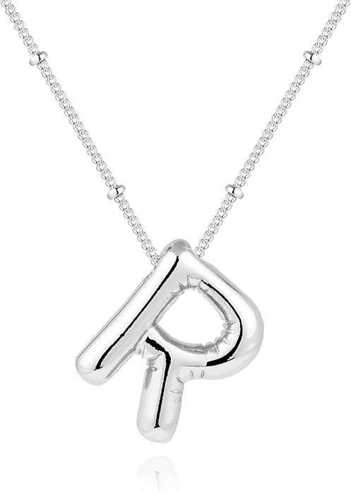 Inerney Valentines Day Gifts Gold Bubble Letter Necklace Initial Necklaces for Women, Chunky 14K Plated Balloon Initials, Trendy Charm Non Tarnish Custom Name Pendant Jewelry Gifts for Mom