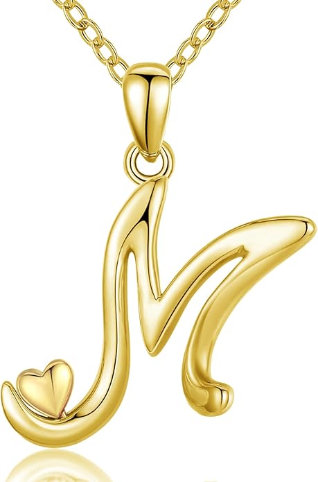 CELESTIA 925 Sterling Silver Initial Necklaces 26 Letter with Rose Gold Heart - 18 Inch Chain