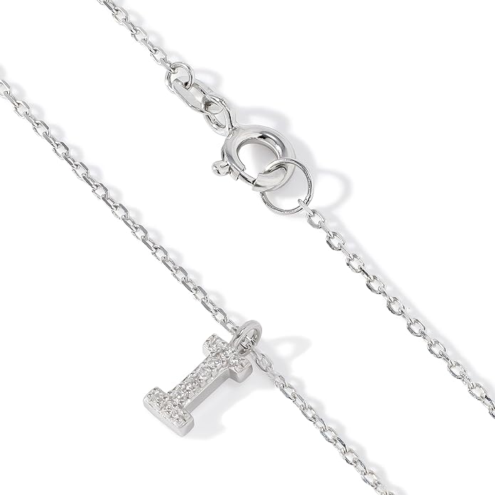 JTV Sterling Silver Initial Necklace for Women, 0.13 CTW White Cubic Zirconia Letter Pendant, Rhodium-Plated, Personalized Monogram Jewelry, Gift Box Included, 18”