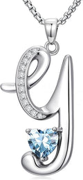Valentines Day Gifts for Women Alphabet A to Z Initial Birthstone Pendant Necklaces for Women - 18k White Gold Plated Personalized Name Jewelry Valentine Mothers Day Birthday Gifts for Women Her Girlfriend
