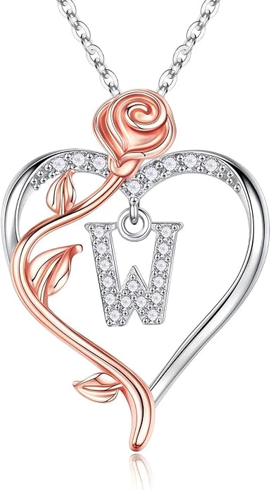 Iefil Valentines Day Gifts for Her - 925 Sterling Silver Rose Heart Initial Necklace, Anniversary Birthday Gifts for Women, Jewelry Gift for Her Wife Girlfriend