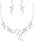 EVER FAITH Wedding Jewelry for Bride Women Bridesmaid, Sparkly Cubic Zirconia Pear-Shaped Birthstone Leaf Necklace Earrings Set for Prom