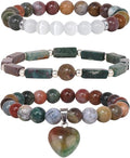 Healing Crystal Beaded Bracelets for Women,Natural Amethyst Gemstones Bracelet,Anxiety Stress Relief Heart Charm Bracelet Handmade purple Jewelry Gifts for Women