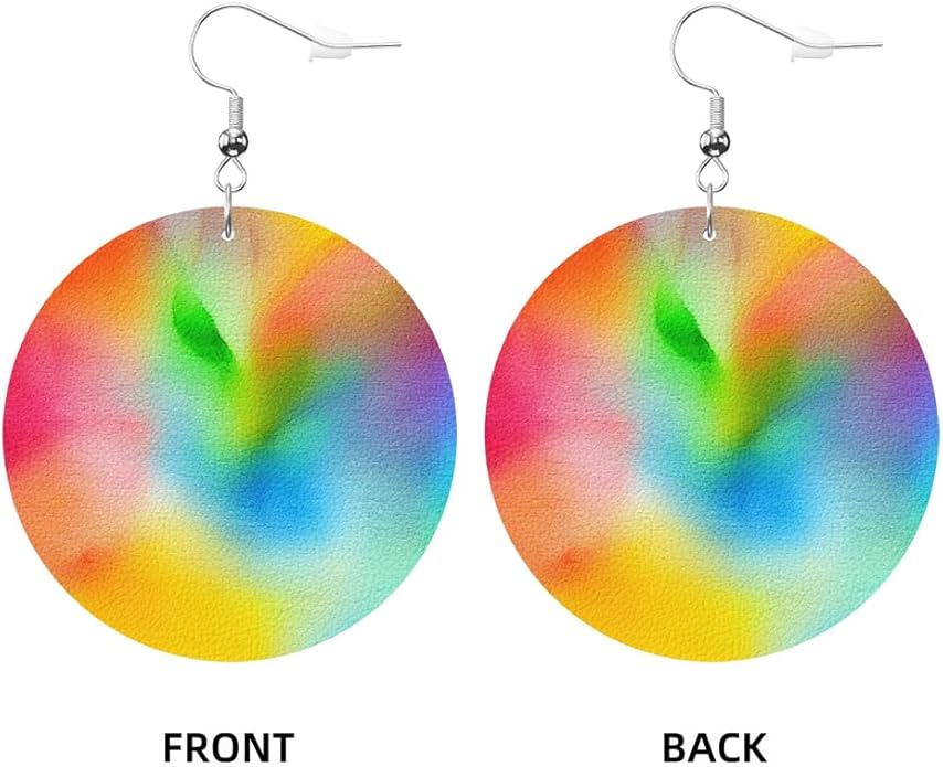 Swono Dinosaurs Round Faux Leather Earrings for Women Adorable Funny Cartoon Dragon Animal Tree Funny Lightweight Double-Side Printed Drop Dangle Earring for Birthday Party Gift