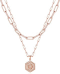 M MOOHAM Valentines Gifts for Women Teen Girls, 14K-Gold-Plated Initial Necklaces for Women Cute Hexagon Letter Initial Necklace Layered Necklaces for Womens Teen Girl Valentines Jewelry Gifts