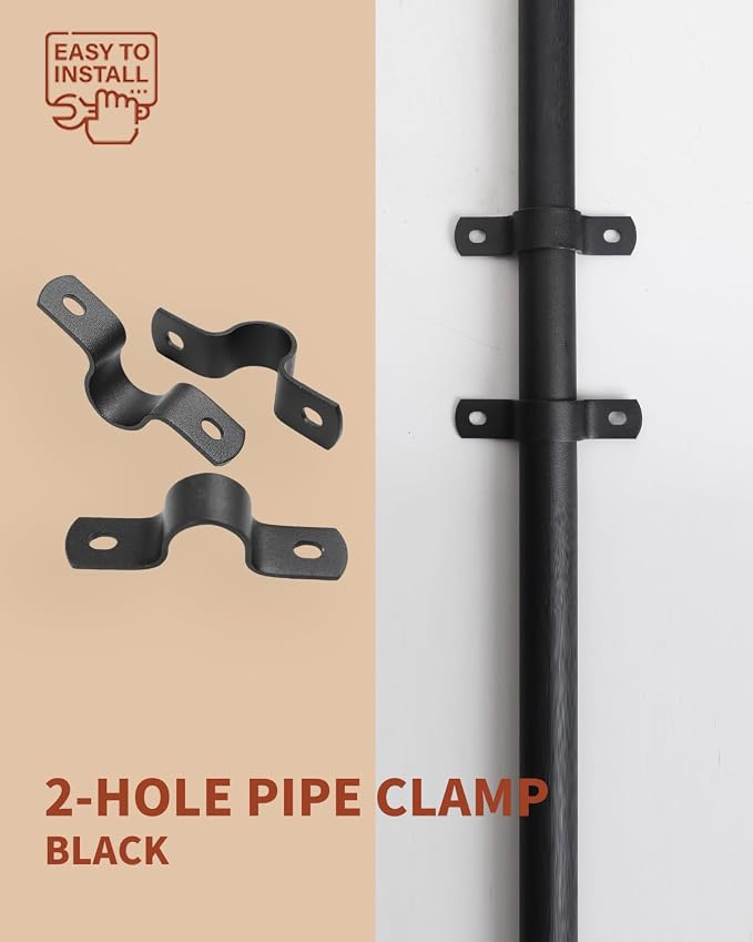 Black U-Clamps 3/4 INCH Metal Pipe Clamps 2-Hole U-Brackets Suitable - Image 3