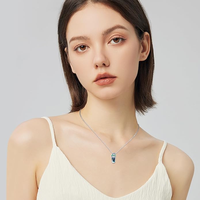 Midir&Etain Ocean Necklace 925 Sterling Silver Blue Opal Necklace Starfish/Flip Flop/Shark Pendant Beach Ocean Jewelry for Women