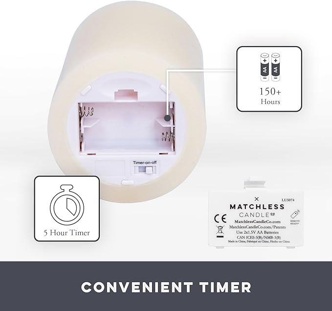 Co. Flameless Moving Flame Pillars, Unscented Wax Melted Edge, AA Batteries - Image 3