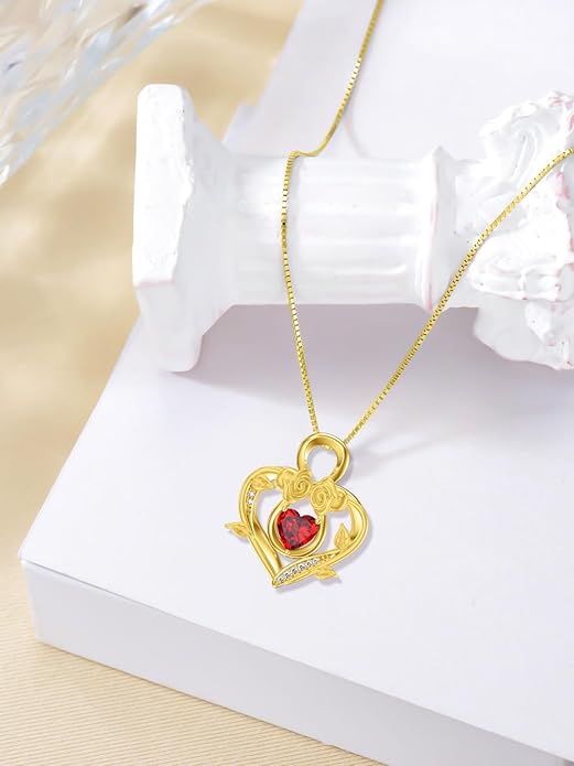 Midari 18K Gold Heart Birthstone Necklace 18K Gold Infinity Rose Necklace Birthday Christmas Jewelry Gifts for Women Wife Her Daughter Mom