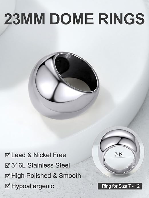 GOLDCHIC JEWELRY Chunky Dome Ring for Women, Stainless Steel Bold Stacking Croissant Statement Ring For Men (Size 7-12, Custom)