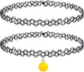 BodyJ4You 2PC Tattoo Choker Necklace - 90s Choker Necklace Women - 2000s Y2K Black Chokers Rainbow Choker - Butterfly Ying Yang Unicorn Rainbow Charms - Stretchy Elastic Necklace