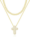 OGD Bubble Cross Necklace for Women 14k Gold Plated Cross Necklace Stackable Dainty Gold Necklace Mariner Chain Necklace CZ Cross Pendant Necklaces Set Simple Jewelry Gift