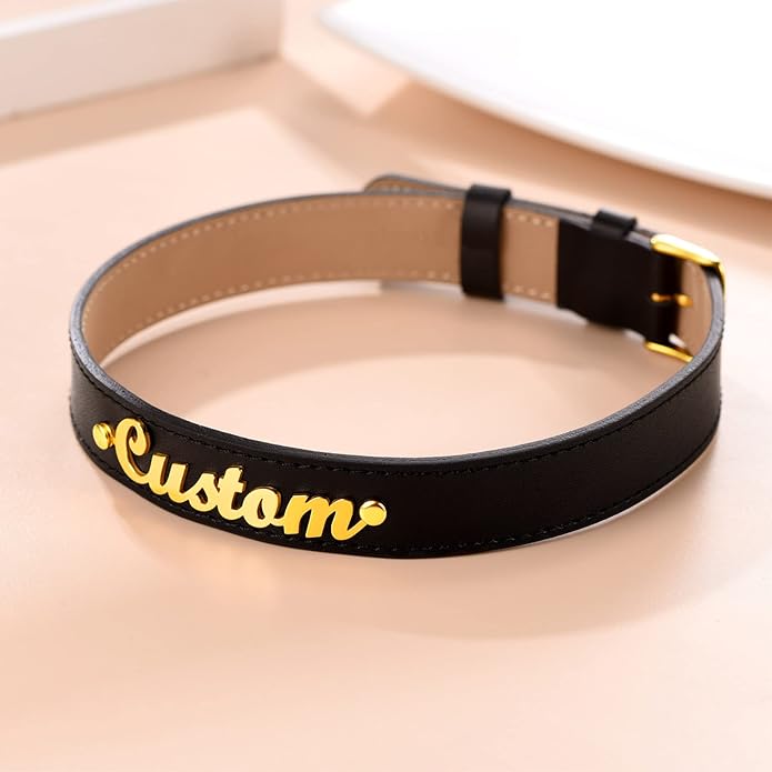 Custom4U Personalized Black Leather Choker Necklace with Picture/Name/Initials/Letters Charm,Custom Made Adjustable Choker Collar Gothic Punk Necklaces Jewelry Gifts for Women