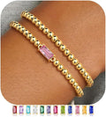 Ursteel Valentines Gifts for Her Kids Girls, Elastic Birthstone Bracelet for Women 14K-Gold-Plated Beaded Bracelet Non Tarnish Trendy Birthstone Jewelry Birthday Gifts for Women
