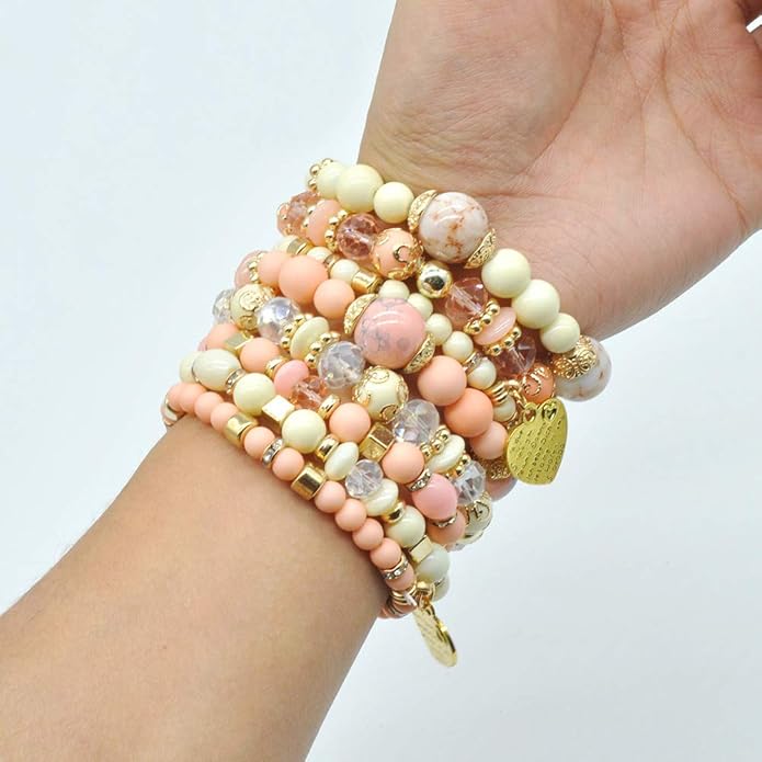 Bohemian Bracelet Sets for Women - 6 Sets Stackable Stretch Bracelets Multi-color Boho Jewelry for Women Hippie Bracelets Dainty Jewelry