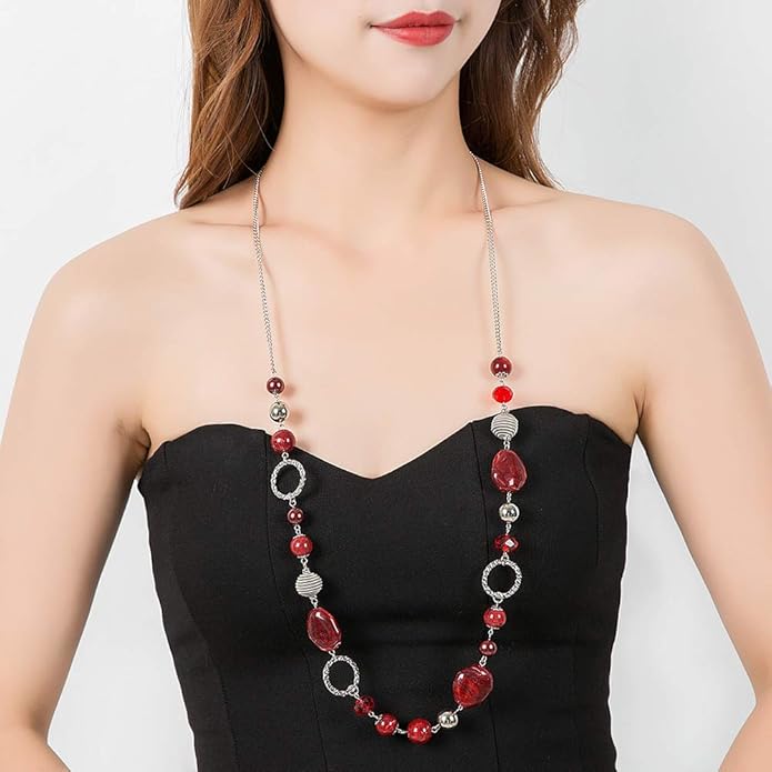 PEARL&CLUB Long Beaded Necklaces For Women - Sweater Chain Fashion Jewelry Necklace Gifts For Women