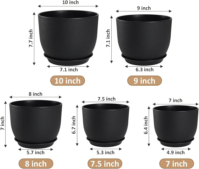 YNNICO Plant Pots 10/9/8/7.5/7 inch Set of 5, Flower Pots - Image 2