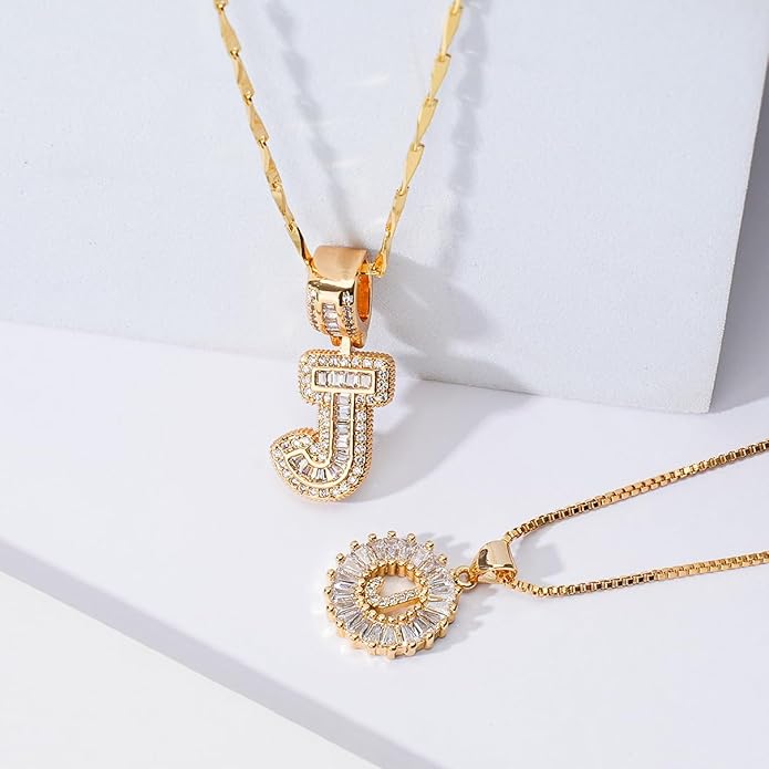 Letter Necklace 14k Gold Plated Bling Dainty Necklaces Trendy Chunky Custom Name Necklace Personalized Round Circle Pendant Zirconia Letters Name Crystal Jewelry Gifts for Women