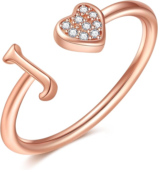 Valentines Day Gift Initial Rings for Teen Girls - S925 Heart Sterling Silver Rings for Teen Girls | 14K Gold/Rose Gold/Sterling Silver Plated Ring for Girls Kids Women Ring for Teenager Girls Gifts Adjustable, No Tarnish, Hypoallergenic