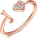 Valentines Day Gift Initial Rings for Teen Girls - S925 Heart Sterling Silver Rings for Teen Girls | 14K Gold/Rose Gold/Sterling Silver Plated Ring for Girls Kids Women Ring for Teenager Girls Gifts Adjustable, No Tarnish, Hypoallergenic
