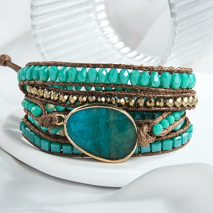 ZOSOJONA Women Wrap Bracelet Boho Natural Jasper Crystal Stone Beads Strand Bracelets