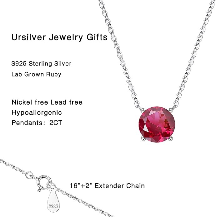 Ursilver Valentines Day Gifts for Her - Birthstone Necklace for Women, S925 Sterling Silver Round Birthstone Necklace Birthday Gifts 12 Months Necklaces for Women Jewelry Gift