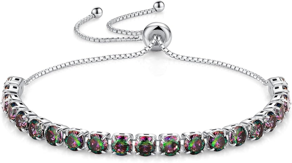 SUNFEEL Birthstone Bracelet Jewelry for Women Sterling Silver with Gold Plated Tennis Bracelet Classic Bolo Adjustable Chain Anniversary Birthday Gifts for Women Mom Wife Her
