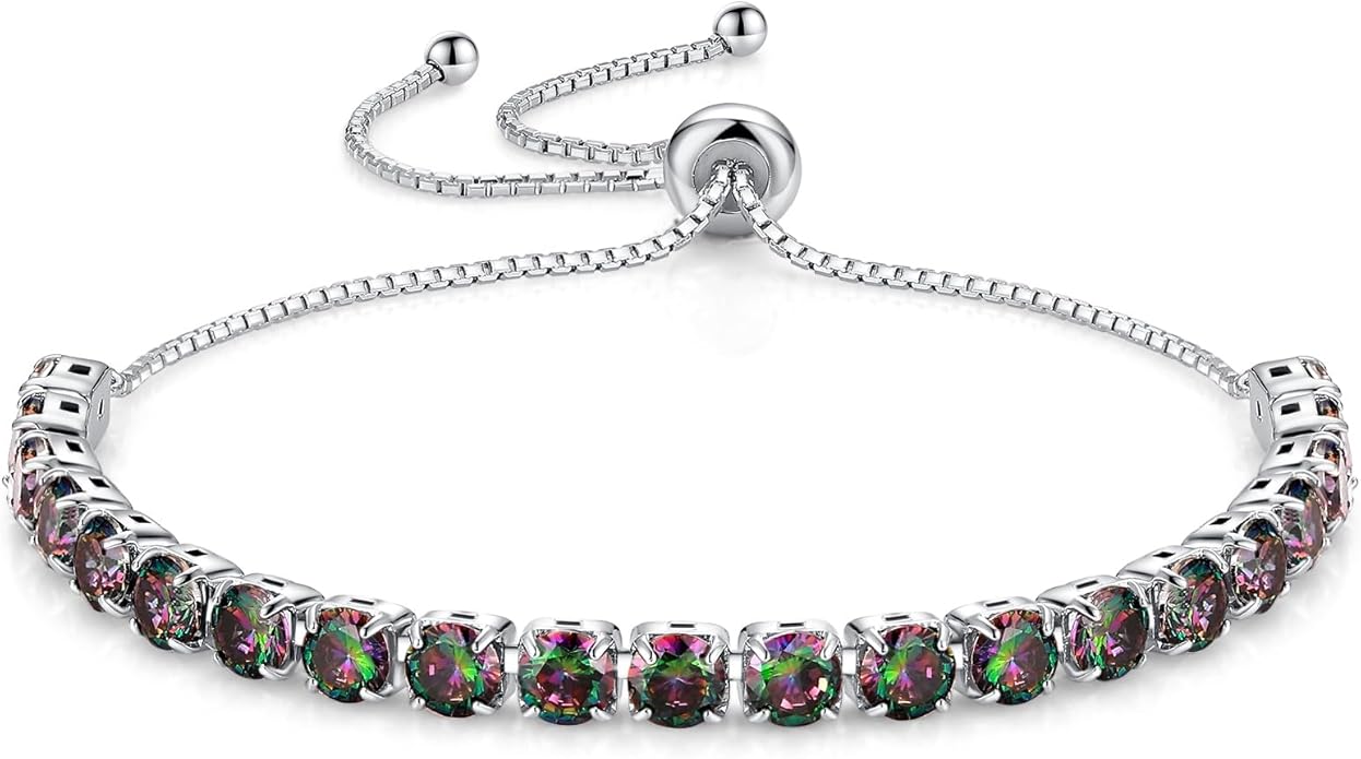 SUNFEEL Birthstone Bracelet Jewelry for Women Sterling Silver with Gold Plated Tennis Bracelet Classic Bolo Adjustable Chain Anniversary Birthday Gifts for Women Mom Wife Her