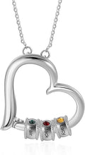 Personalized Women's Pendant Necklace 925 Sterling Silver with 1-5 Simulated Birthstone Names Customized Heart Shape Cubic Zirconia Necklace