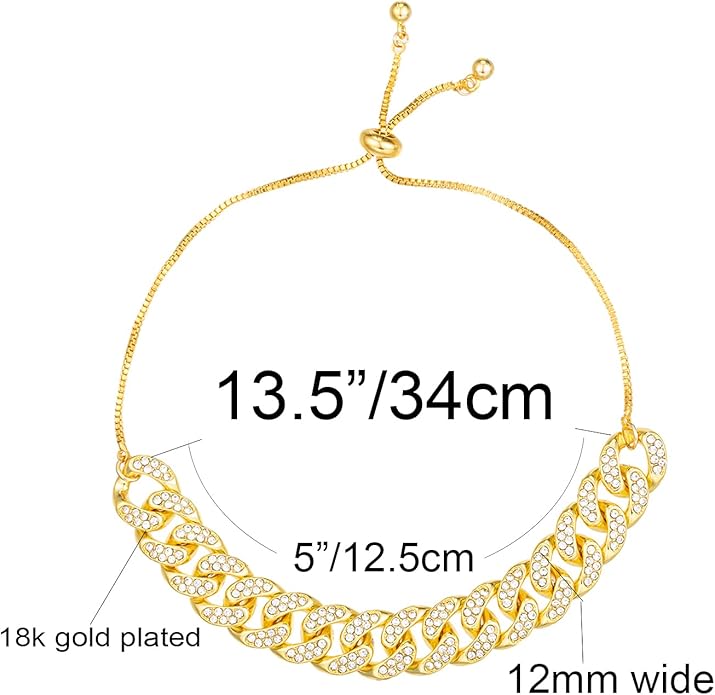 kelistom Cuban Link Rhinestone Filled Gold Box Chain Anklet for Women, Punk Hip-hop Ankle Bracelets, Length Adjustable