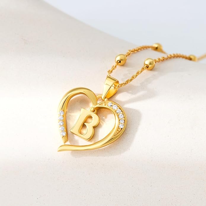 Cicy Bell Womens Heart Initial Necklace for Women 18k Gold Plated Shell Personalized Letter Pendant Necklace 17.7'' with 2'' Extender