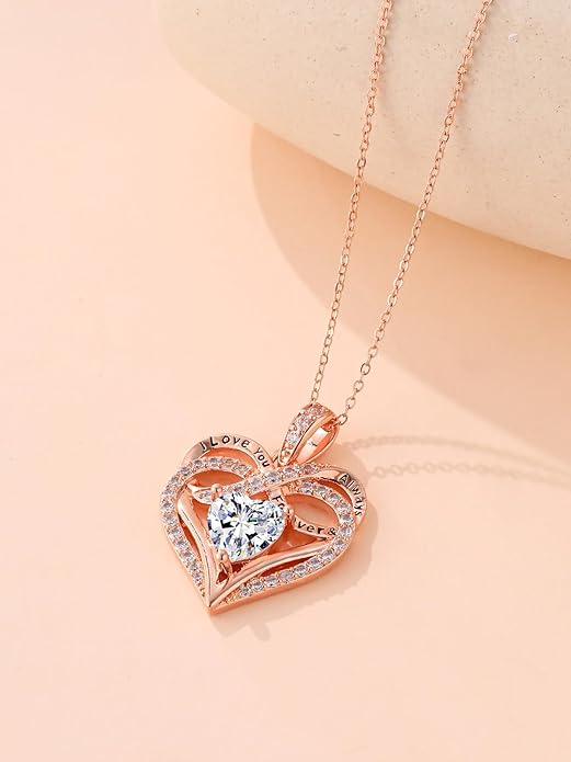 Infinity Rose Gold Valentines Heart Birthstone Necklace for Women,I Love You Always and Forever Jewelry,Valentines Anniversary Birthday Gifts for Her Wife Mom Grandma Daughter