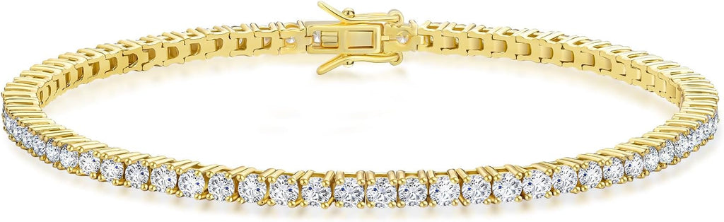 KRKC Tennis Bracelet for Women 14K White Gold Plated, AAAAA+ Classic Cubic Zirconia Bracelet with 2mm-5mm Width, Durable Gold Bracelets Jewelry Christmas Gift, Size 6.5-8 Inches Hypoallergenic