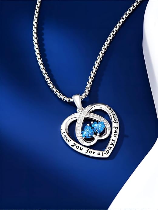 Birthstone Necklaces for Women I Love You for Always and Forever Heart Pendant Necklace Anniversary Jewelry Christmas Valentine Mothers Day Birthday Gifts for Her Wife Girlfriend