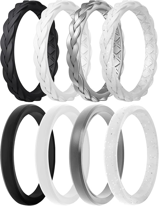 Egnaro Women's Wedding Bands, Silicone Thin and Stackable Rubber Engagement Ring, Variety Multipack With Breathable Grooves Workout Accessories