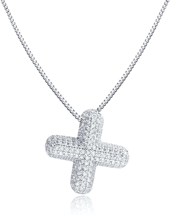 SKQIR Diamond Initial Letter Necklace for Women Bubble Gold Plated Puffy Balloon Alphabet Crystal Zircon Pendant Name Necklace Dainty Charms Trendy Jewelry Gift for Women