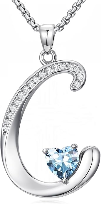 Valentines Day Gifts for Women Alphabet A to Z Initial Birthstone Pendant Necklaces for Women - 18k White Gold Plated Personalized Name Jewelry Valentine Mothers Day Birthday Gifts for Women Her Girlfriend