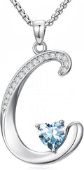 Valentines Day Gifts for Women Alphabet A to Z Initial Birthstone Pendant Necklaces for Women - 18k White Gold Plated Personalized Name Jewelry Valentine Mothers Day Birthday Gifts for Women Her Girlfriend