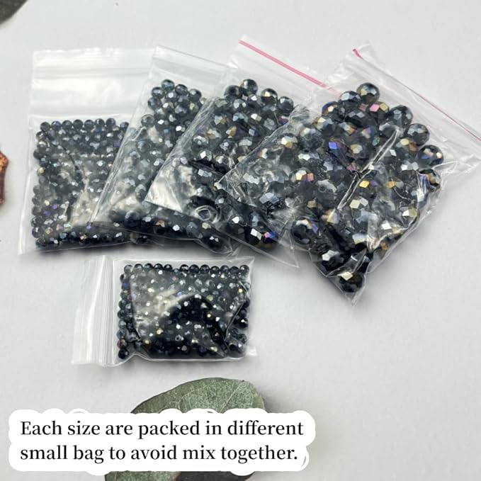 600pcs Crystal Glass Beads 3mm 4mm 6mm 8mm 10mm Rondelle Faceted Crystal Beads Spacer Beads for Necklace Bracelet Earrings DIY Jewelry Crafts Making Supplies(Black AB)