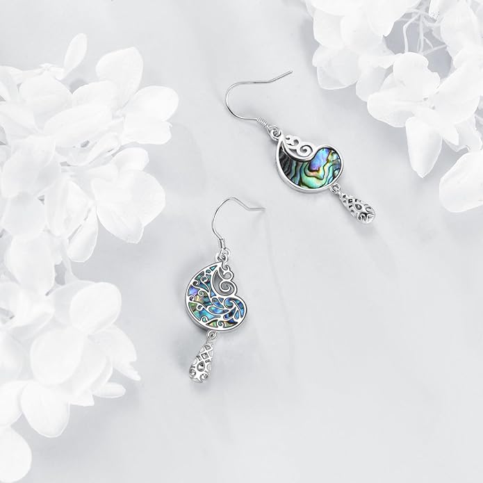 Abalone Shell Dangle Drop Earrings for Women 925 Sterling Silver Filigree Bohemian Earrings Jewelry Gift