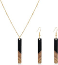 Bar Necklace Earrings for Women 16K Gold Plated Trendy Geometric Jewelry Set Boho Lightweight Wooden Resin Bar Pendant Necklace Dangle Earring Set,Gift for Her,Mom,Wife