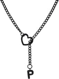 Black Heart Slip Chain Initial Necklaces for Women,Stainless Steel O-Ring Adjustable Lariat Heart Y-Necklace,Punk Gothic Cuban Collar Choker Necklace for women