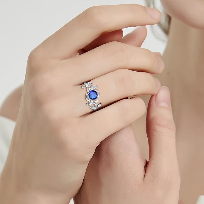 Adjustable Women Leaf|Wheat Grain|Filigree Ring 925 Sterling Silver Created Ruby|Sapphire|Cubic Zirconia Engagement Ring for Women Promise Wedding Ring Anniversary Valentines Open Size 5-9
