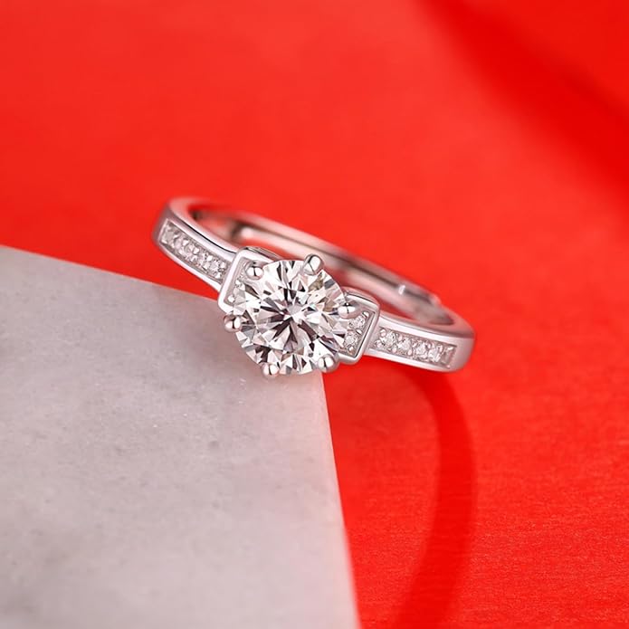 S925 Sterling Silver Adjustable Anniversary Rings for Women,1 Carat Diamond Ring D-color VVS1,Stylish Engagement Gifts for Your Loved One