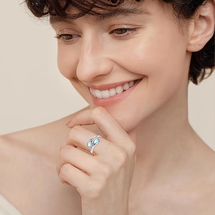 Moonstone Ring for Women 925 Sterling Silver Adjustable Open Ring Boho Statement Jewelry Gift for Her