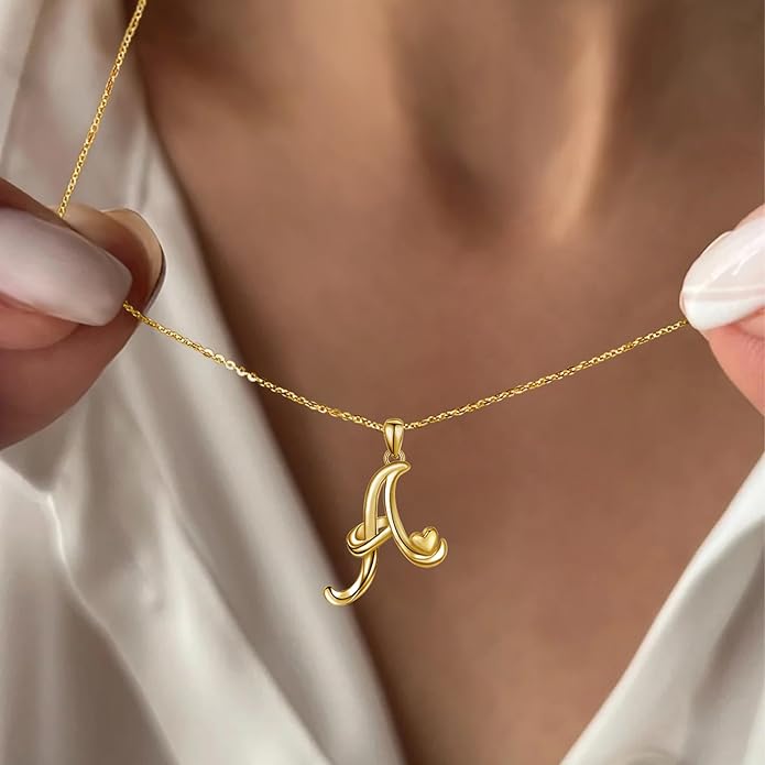 CELESTIA 925 Sterling Silver Initial Necklaces 26 Letter with Rose Gold Heart - 18 Inch Chain
